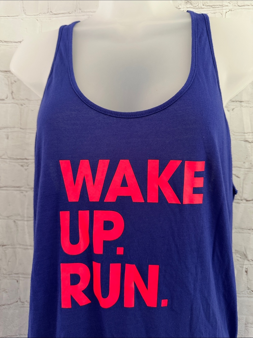 Under Armour Blue Tank Top with Pink 'WAKE UP. RUN.' Graphic size L - Picture 2 of 9